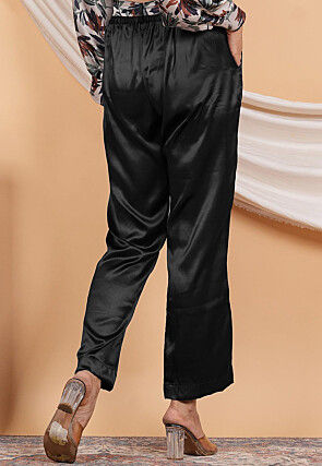 Solid Color Satin Pant in Black