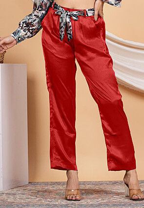 Solid Color Satin Pant in Red