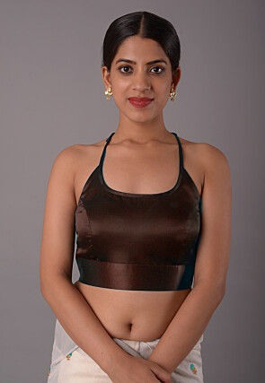Solid Color Satin Princess Cut Blouse in Brown