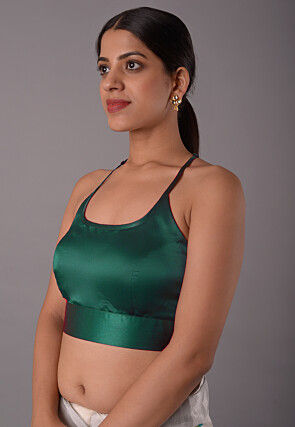 Solid Color Satin Princess Cut Blouse in Teal Green