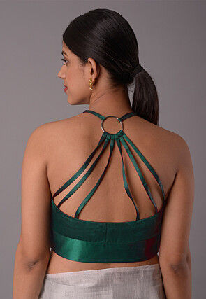 Solid Color Satin Princess Cut Blouse in Teal Green