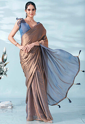 Solid Color Satin Saree in Bronze