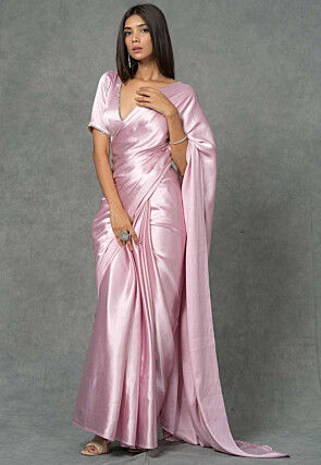 Solid Color Satin Saree in Light Pink
