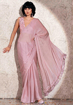 Solid Color Satin Saree in Pink