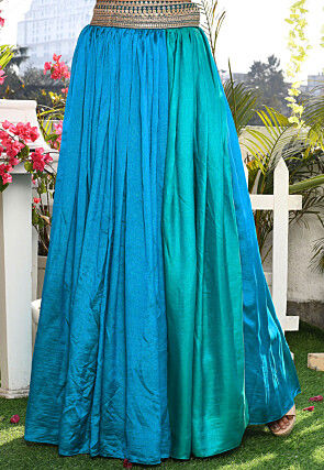 Solid Color Satin Silk A Line Skirt in Blue and Teal Green