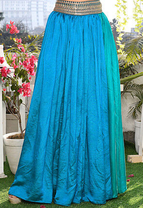 Solid Color Satin Silk A Line Skirt in Blue and Teal Green