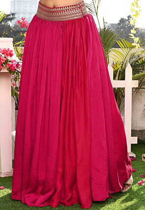 Solid Color Satin Silk A Line Skirt in Magenta