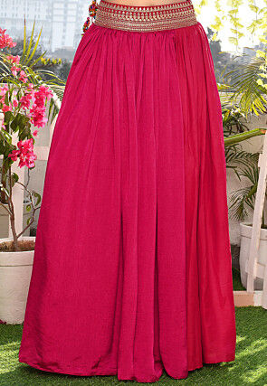 Solid Color Satin Silk A Line Skirt in Magenta