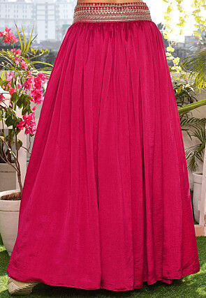 Solid Color Satin Silk A Line Skirt in Magenta