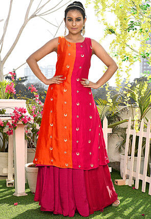 Solid Color Satin Silk A Line Skirt in Magenta