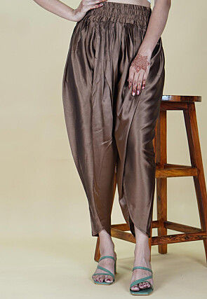 Solid Color Satin Tulip Pant in Brown