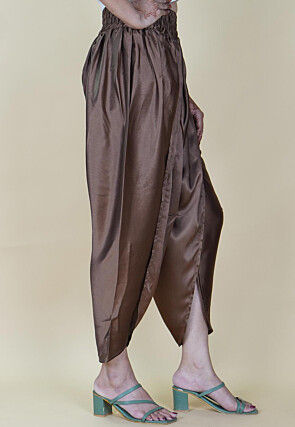 Solid Color Satin Tulip Pant in Brown