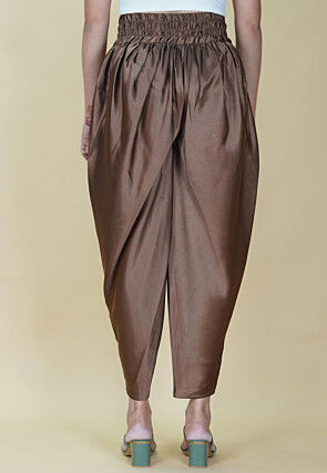 Solid Color Satin Tulip Pant in Brown