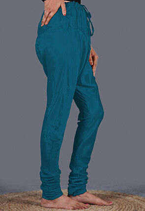 Solid Color Shantoon Churidar in Teal Blue