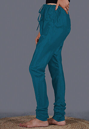 Solid Color Shantoon Churidar in Teal Blue