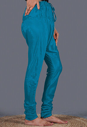 Solid Color Shantoon Churidar in Teal Blue