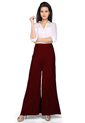 Solid Color Shantoon Palazzo in Maroon