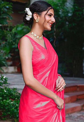 Solid Color Shimmer Lycra Georgette Saree in Peach