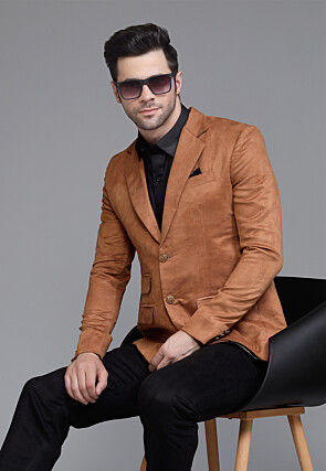 Solid Color Suede Blazer in Brown