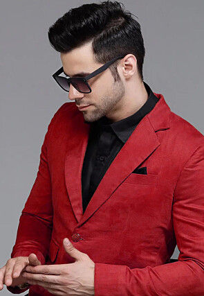 Solid Color Suede Blazer in Red