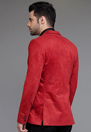 Solid Color Suede Blazer in Red
