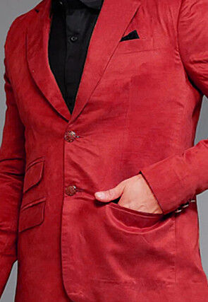 Solid Color Suede Blazer in Red