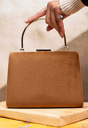 Solid Color Suede Rectangular Clutch Bag in Light Brown