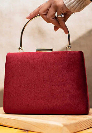 Solid Color Suede Rectangular Clutch Bag in Maroon