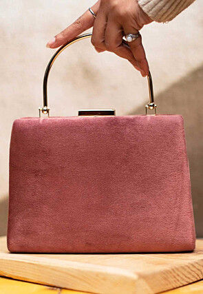 Solid Color Suede Rectangular Clutch Bag in Old Rose
