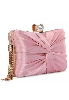 Solid Color Synthetic Rectangular Clutch Bag in Pink
