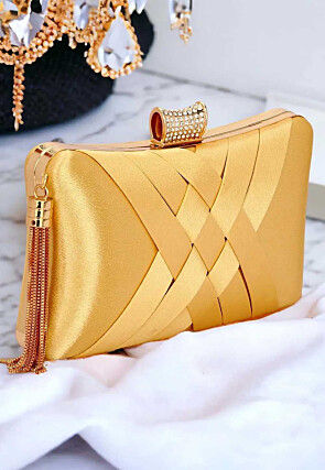 Solid Color Synthetic Rectangular Clutch Bag in Yellow
