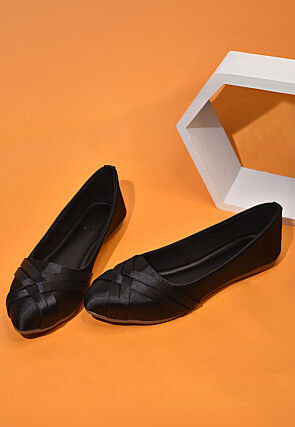 Solid Color Synthetic Satin Women Ballerinas in Black