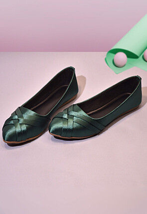 Solid Color Synthetic Satin Women Ballerinas in Green