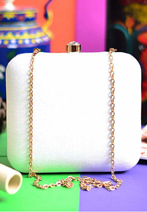 Solid Color Synthetic Square Clutch Bag in Off White