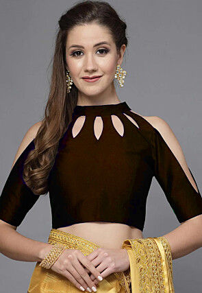 Solid Color Taffeta Silk Blouse in Dark Brown