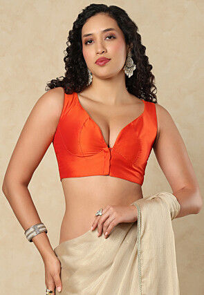 Solid Color Taffeta Silk Blouse in Orange