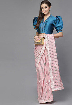 Solid Color Taffeta Silk Blouse in Teal Blue