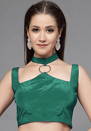 Solid Color Taffeta Silk Blouse in Teal Green