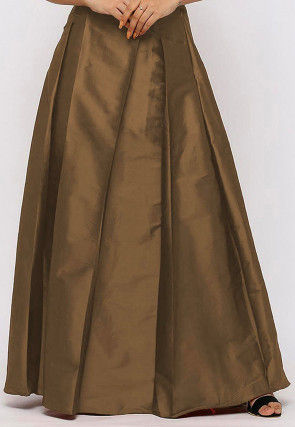 Solid Color Taffeta Silk Box Pleated Skirt in Copper