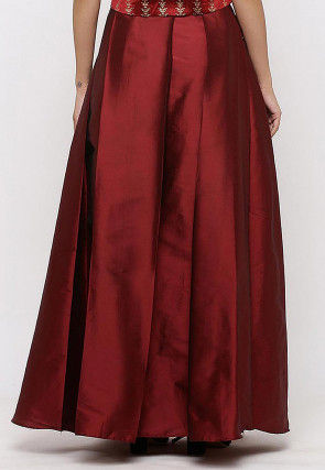 Solid Color Taffeta Silk Box Pleated Skirt in Maroon