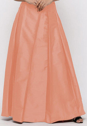 Solid Color Taffeta Silk Box Pleated Skirt in Peach