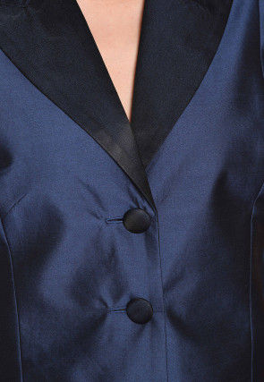 Solid Color Taffeta Silk Tunic with Pant in Dark Blue