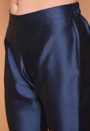 Solid Color Taffeta Silk Tunic with Pant in Dark Blue