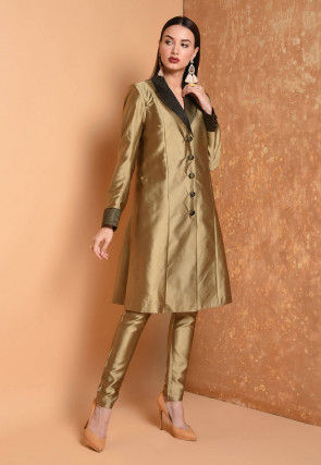 Solid Color Taffeta Silk Tunic with Pant in Golden