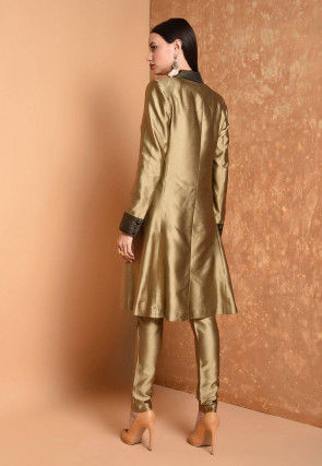 Solid Color Taffeta Silk Tunic with Pant in Golden