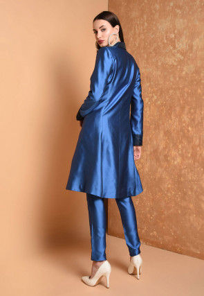 Solid Color Taffeta Silk Tunic with Pant in Royal Blue