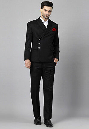 Solid Color Terry Cotton Blazer Set in Black