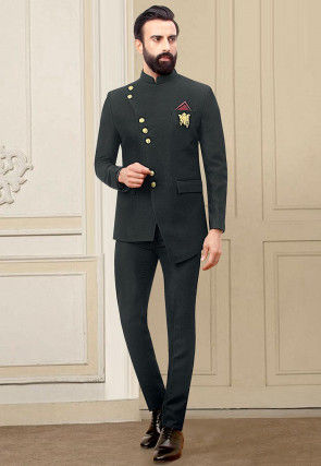 Buy Brocade Jodhpuri Suit in Navy Blue Online : MHG1939 - Utsav Fashion