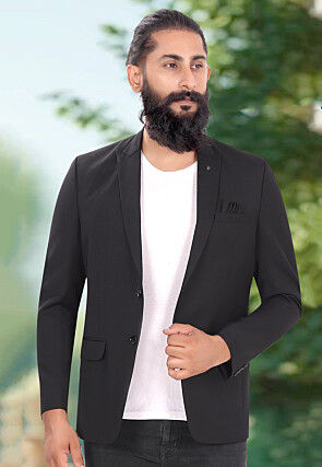 Woven Terry Rayon Blazer in Black