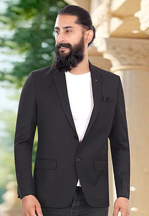 Woven Terry Rayon Blazer in Black
